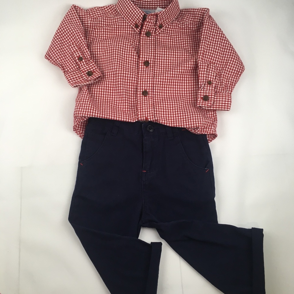 Boys 18 Month Outfit Dress Shirt and Navy Pants